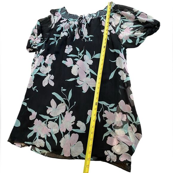 Anthropologie Maeve XS Paola Silk Floral Mini Dress Black Flowy Long Sleeve Boho - Picture 9 of 12